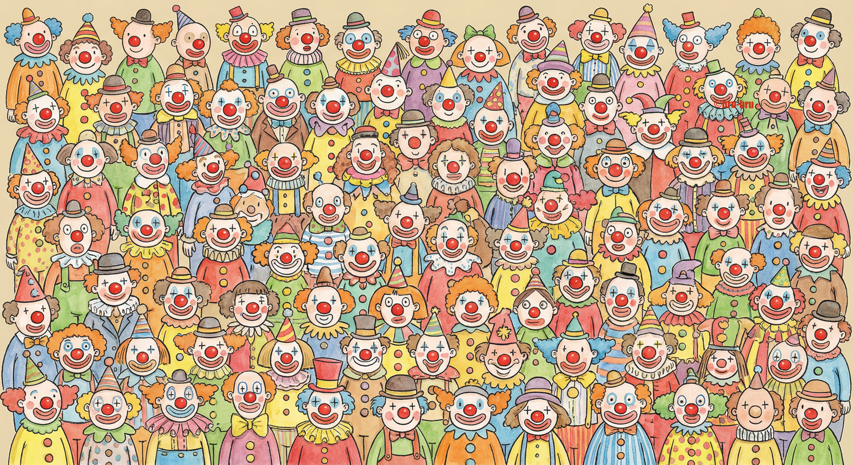 Найди клоунов без красного носа за 30 секунд: Головоломка, которая взрывает мозг!